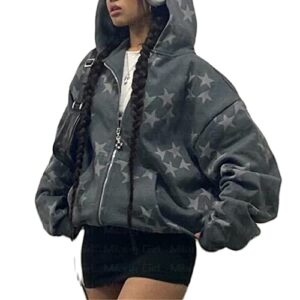 sumleno fairy grunge clothes alt emo clothing y2k zip up hoodie oversized hooded sweatshirt harajuku aesthetic jacket (s,a)