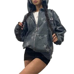 Sumleno Fairy Grunge Clothes Alt Emo Clothing Y2k Zip Up Hoodie Oversized Hooded Sweatshirt Harajuku Aesthetic Jacket (S,A)