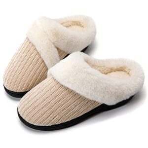tonchberry slippers for women furry fuzzy warm plush bedroom house slippers with faux fur fleece lining with memory foam indoor outdoor