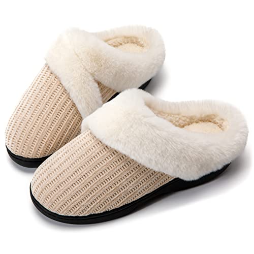 Tonchberry Slippers For Women Furry Fuzzy Warm Plush Bedroom House Slippers With Faux Fur Fleece Lining With Memory Foam Indoor Outdoor