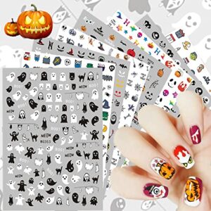 8 sheets halloween nail stickers 3d halloween nail decals halloween pumpkin skull bat nail stickers holographic horror stickers accessories for halloween for women girls acrylic nails dty halloween