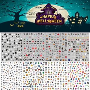 8 Sheets Halloween Nail Stickers 3D Halloween Nail Decals Halloween Pumpkin Skull Bat Nail Stickers Holographic Horror Stickers Accessories for Halloween for Women Girls Acrylic Nails DTY Halloween