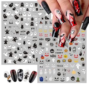 8 Sheets Halloween Nail Stickers 3D Halloween Nail Decals Halloween Pumpkin Skull Bat Nail Stickers Holographic Horror Stickers Accessories for Halloween for Women Girls Acrylic Nails DTY Halloween