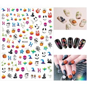 8 Sheets Halloween Nail Stickers 3D Halloween Nail Decals Halloween Pumpkin Skull Bat Nail Stickers Holographic Horror Stickers Accessories for Halloween for Women Girls Acrylic Nails DTY Halloween