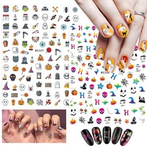 8 Sheets Halloween Nail Stickers 3D Halloween Nail Decals Halloween Pumpkin Skull Bat Nail Stickers Holographic Horror Stickers Accessories for Halloween for Women Girls Acrylic Nails DTY Halloween