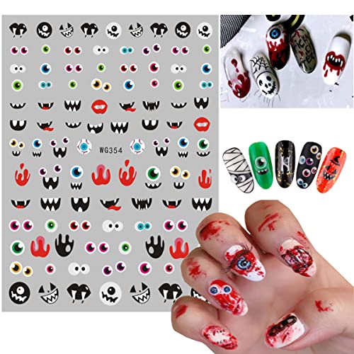 8 Sheets Halloween Nail Stickers 3D Halloween Nail Decals Halloween Pumpkin Skull Bat Nail Stickers Holographic Horror Stickers Accessories for Halloween for Women Girls Acrylic Nails DTY Halloween