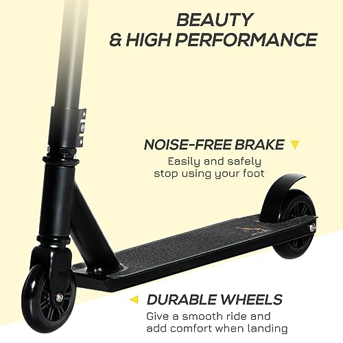 Aosom Stunt Scooter, Pro Scooter, Entry Level Freestyle Scooter w/Lightweight Alloy Deck for 14 Years and Up Teens, Adults, Black