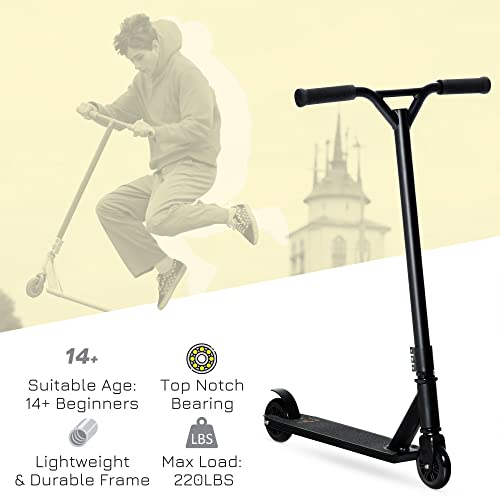 Aosom Stunt Scooter, Pro Scooter, Entry Level Freestyle Scooter w/Lightweight Alloy Deck for 14 Years and Up Teens, Adults, Black