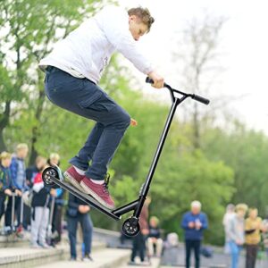 Aosom Stunt Scooter, Pro Scooter, Entry Level Freestyle Scooter w/Lightweight Alloy Deck for 14 Years and Up Teens, Adults, Black