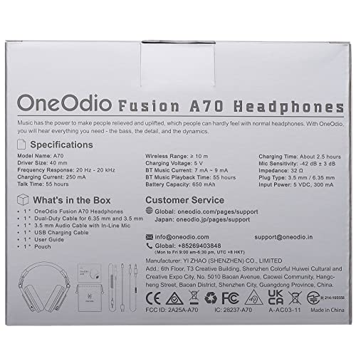 OneOdio A70 Bluetooth Over Ear Headphones for Women and Girls, Pink DJ Headphones, Wired Wireless Recording Headsets, Shareport, Stereo Jack for Guitar Amp Computer PC Tablet (Rose Gold)