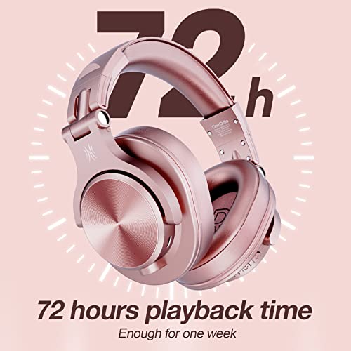 OneOdio A70 Bluetooth Over Ear Headphones for Women and Girls, Pink DJ Headphones, Wired Wireless Recording Headsets, Shareport, Stereo Jack for Guitar Amp Computer PC Tablet (Rose Gold)