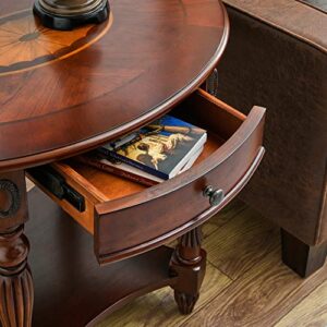 MODERION Solid Wood End Table with Drawer, Oval Sofa Side Table, Storage Shelf, Living Room Corner Table, Nightstand, 24”H Cherry Walnut CJZ1533WD-DR