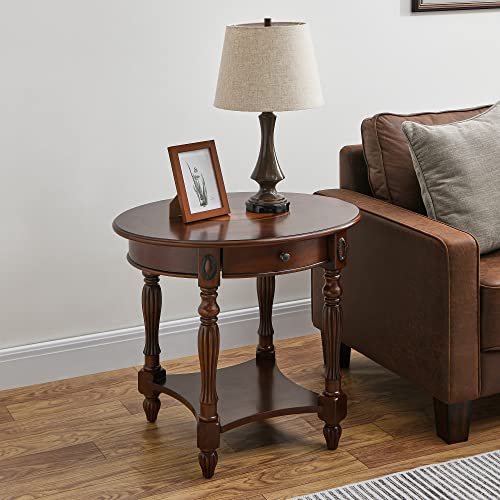 MODERION Solid Wood End Table with Drawer, Oval Sofa Side Table, Storage Shelf, Living Room Corner Table, Nightstand, 24”H Cherry Walnut CJZ1533WD-DR