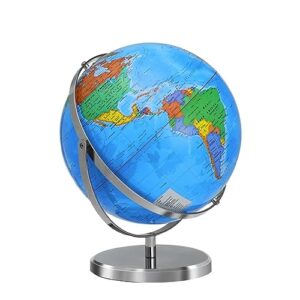 13" world globe with stand, 720° swivels in all directions, stainless steel stand, geographic/decorative desktop decoration world globe map with clear text for home, school, office