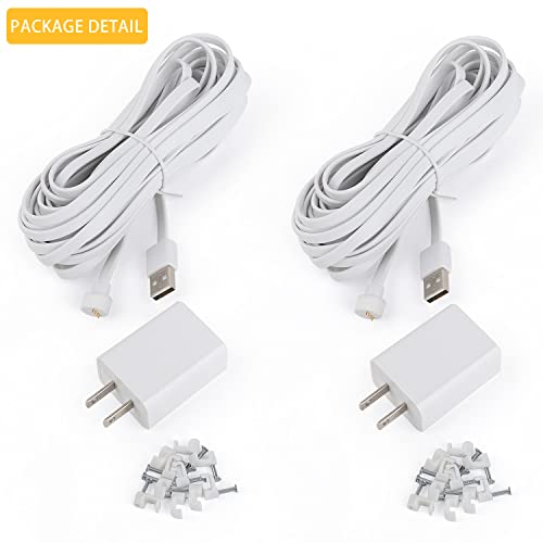 iTODOS 2 Pack 10ft/3m Power Cable and Adapter Compatible with Google Nest Camera (Battery), Weatherproof Outdoor, Flat Charging Cable for Nest Camera(Battery) - White