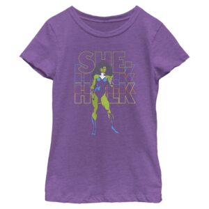 marvel classic she hulk girls short sleeve tee shirt, purple berry, medium