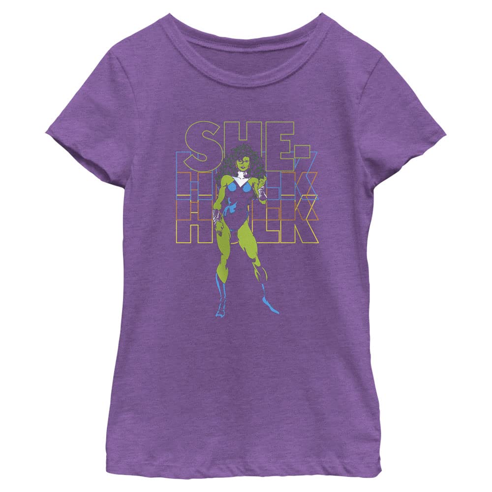 Marvel Classic She Hulk Girls Short Sleeve Tee Shirt, Purple Berry, Medium