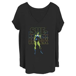 marvel women's classic she hulk junior's plus short sleeve tee shirt, black, 3x