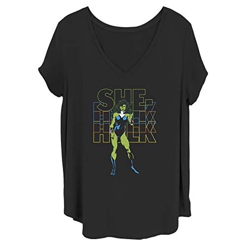 Marvel Women's Classic She Hulk Junior's Plus Short Sleeve Tee Shirt, Black, 3X