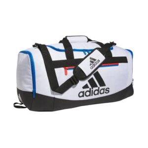 adidas unisex adult defender 4 medium duffel bag, two tone white-clear onix/bright royal blue/black, one size