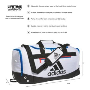 adidas Unisex Adult Defender 4 Medium Duffel Bag, Two Tone White-Clear Onix/Bright Royal Blue/Black, One Size