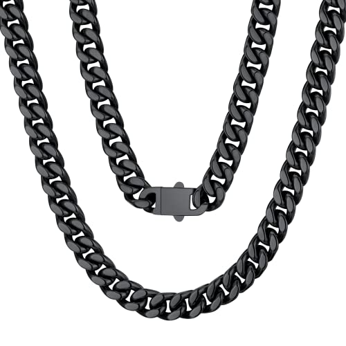 Black Cuban Link Chain for Men 20inch Black Necklace Cuban Chain