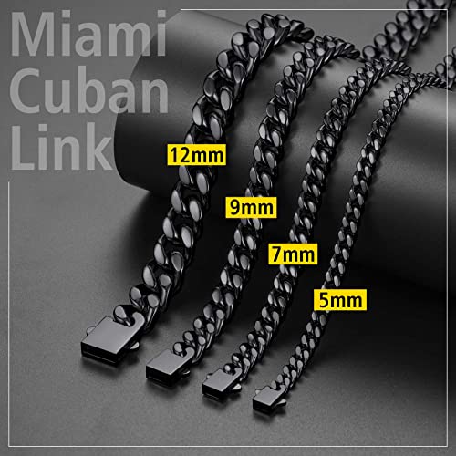 Black Cuban Link Chain for Men 20inch Black Necklace Cuban Chain