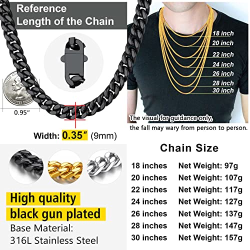 Black Cuban Link Chain for Men 20inch Black Necklace Cuban Chain