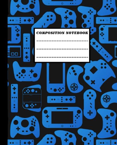 Video Game Composition Notebook: Game Design for Teens Black and Blue Wide Ruled Lined Pages Notebook Gamer for Kids, Teens, Students and Adults Great for IT Class Standard Back to School