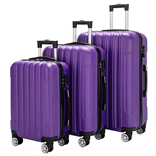 Karl home Luggage Set of 3 Hardside Carry on Suitcase Sets with Spinner Wheels & TSA lock, Portable Lightweight ABS Luggages for Travel, Business - Purple (20/24/28)