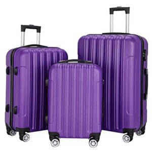 Karl home Luggage Set of 3 Hardside Carry on Suitcase Sets with Spinner Wheels & TSA lock, Portable Lightweight ABS Luggages for Travel, Business - Purple (20/24/28)