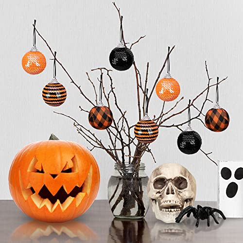 12pcs Halloween Ball Ornaments - 1.96" Halloween Sequin Hanging Ball - Scary Halloween Theme Hanging Balls for Halloween Wreath Ornaments and Party Decoration
