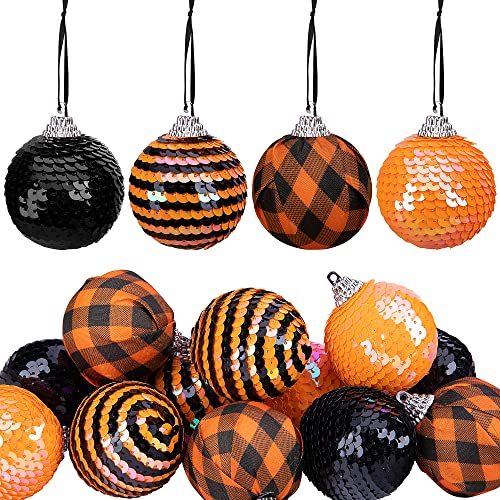 12pcs Halloween Ball Ornaments - 1.96" Halloween Sequin Hanging Ball - Scary Halloween Theme Hanging Balls for Halloween Wreath Ornaments and Party Decoration