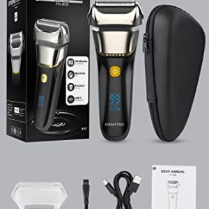 Men's Foil Electric Shavers, Electric Razor for Men Cordless USB-C Rechargeable Shaver with Pop-up Trimmer, Waterproof Wet and Dry Foil Razor with Travel Pouch LED Display for Face Beard Style