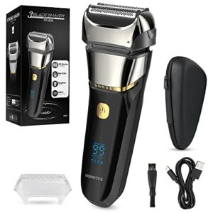 men's foil electric shavers, electric razor for men cordless usb-c rechargeable shaver with pop-up trimmer, waterproof wet and dry foil razor with travel pouch led display for face beard style