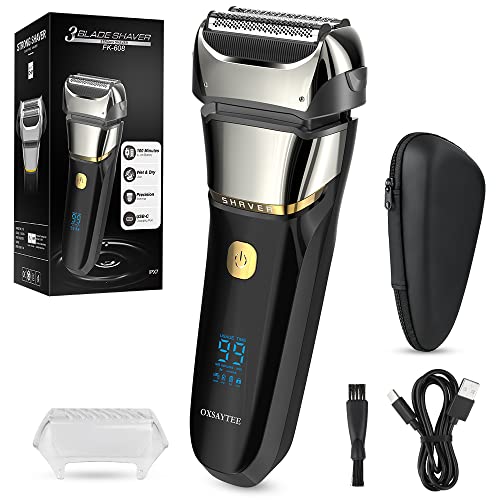 Men's Foil Electric Shavers, Electric Razor for Men Cordless USB-C Rechargeable Shaver with Pop-up Trimmer, Waterproof Wet and Dry Foil Razor with Travel Pouch LED Display for Face Beard Style