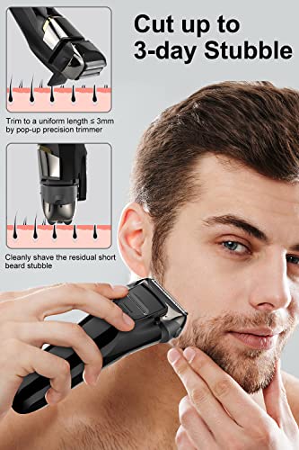 Men's Foil Electric Shavers, Electric Razor for Men Cordless USB-C Rechargeable Shaver with Pop-up Trimmer, Waterproof Wet and Dry Foil Razor with Travel Pouch LED Display for Face Beard Style