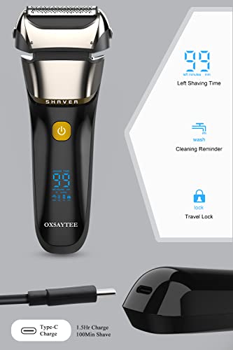 Men's Foil Electric Shavers, Electric Razor for Men Cordless USB-C Rechargeable Shaver with Pop-up Trimmer, Waterproof Wet and Dry Foil Razor with Travel Pouch LED Display for Face Beard Style