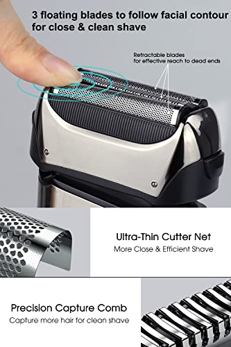 Men's Foil Electric Shavers, Electric Razor for Men Cordless USB-C Rechargeable Shaver with Pop-up Trimmer, Waterproof Wet and Dry Foil Razor with Travel Pouch LED Display for Face Beard Style