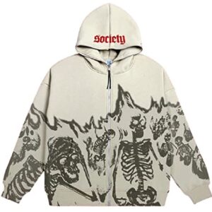 COOLMONAR Women Y2K Zip Up Skull Skeleton Printing Grunge Hoodie Fairycore Jackets Gothic Alt Retro Harajuku Aesthetic Hoodie …