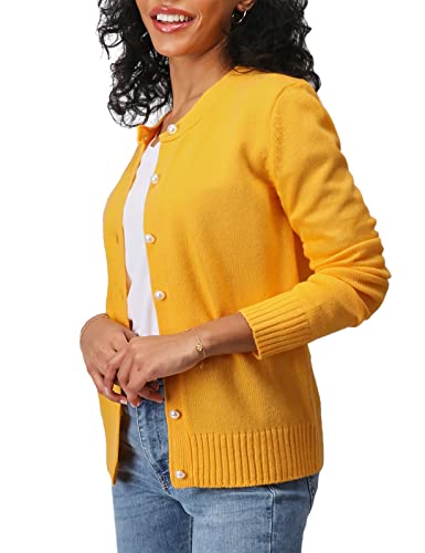 OSABASA Womens Casual Slim Fit Button Closure Long Sleeve Cardigans Yellow US XL (OSCWOCAL001)