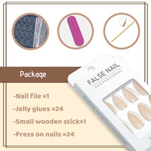 YOSOMK Nude Press on Nails Almond Shaped Fake Nails Medium Glossy Stick on Nails Natural Full Cover False Nails Acrylic Glue on Nails for Women