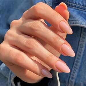 YOSOMK Nude Press on Nails Almond Shaped Fake Nails Medium Glossy Stick on Nails Natural Full Cover False Nails Acrylic Glue on Nails for Women