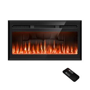 31" mirrored electric fireplace wall mounted and recessed, ultra-thin electric fireplace inserts, fireplace heater and linear fireplace with timer/remote control/12 adjustable flame color, 750w/1500w
