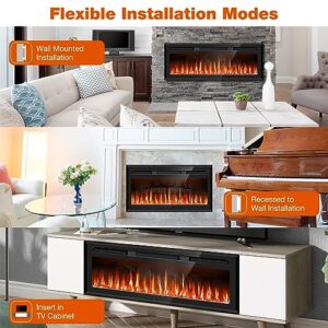 31" Mirrored Electric Fireplace Wall Mounted and Recessed, Ultra-Thin Electric Fireplace Inserts, Fireplace Heater and Linear Fireplace with Timer/Remote Control/12 Adjustable Flame Color, 750w/1500w