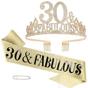 fasoty 30th birthday decorations for women,30th birthday sash,30th birthday crown,30th birthday tiara,birthday crowns for women 30 and fabulous,happy 30th birthday gifts for her