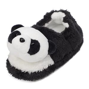 kaku nanu unisex-child kids toddler slippers boys girls panda comfy critter furry shoes(11-12 little kid,black)