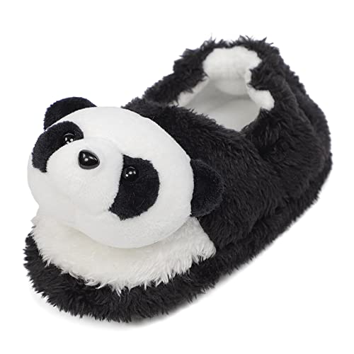 KAKU NANU Unisex-Child Kids Toddler Slippers Boys Girls Panda Comfy Critter Furry Shoes(11-12 Little Kid,Black)