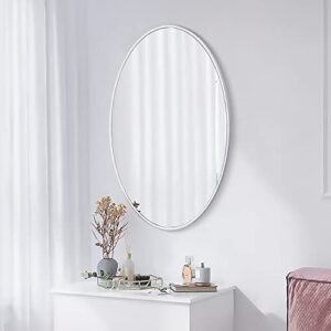 scwf-gz 20x30 oval mirror round full length wall mounted hanging or against wall metal frame dressing make-up mirrors for entryway bedroom bathroom living room 30 20 inch silver