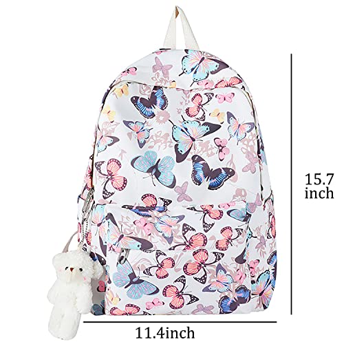 LELEBEAR Butterfly Backpack for Girls, Aesthetic Backpack, Kawaii Backpack Book Bag Travel Backpack Large Capacity (Black)